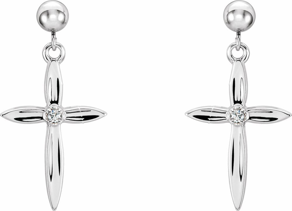 14K White .04 CTW Natural Diamond Cross Earrings