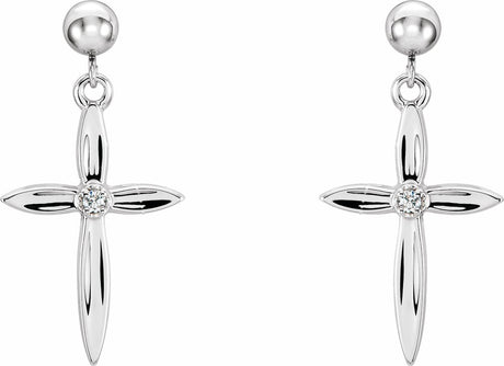 14K White .04 CTW Natural Diamond Cross Earrings