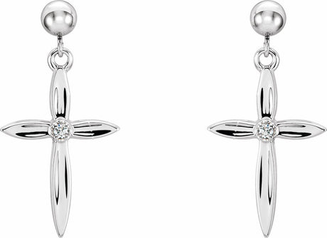 14K White Gold .04 CTW Natural Diamond Cross Earrings