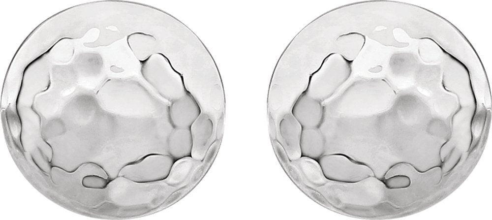 14K White Hammered Disk Earrings