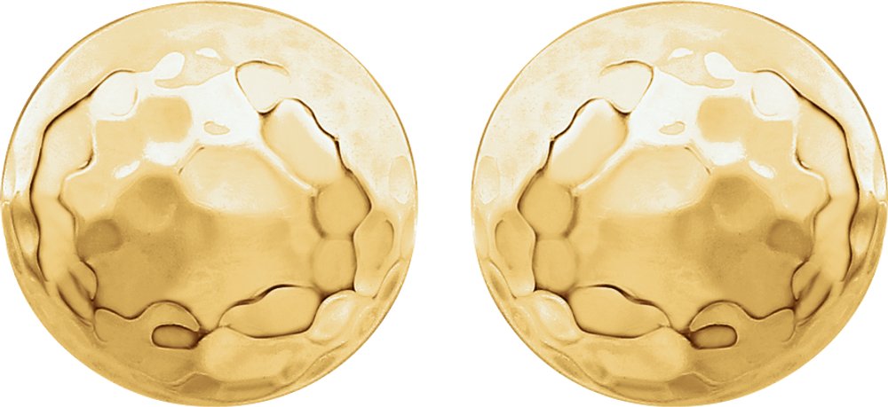 14K Yellow Hammered Disk Earrings