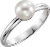 14K White Gold 6.5-7 mm Cultured White Freshwater Pearl Ring