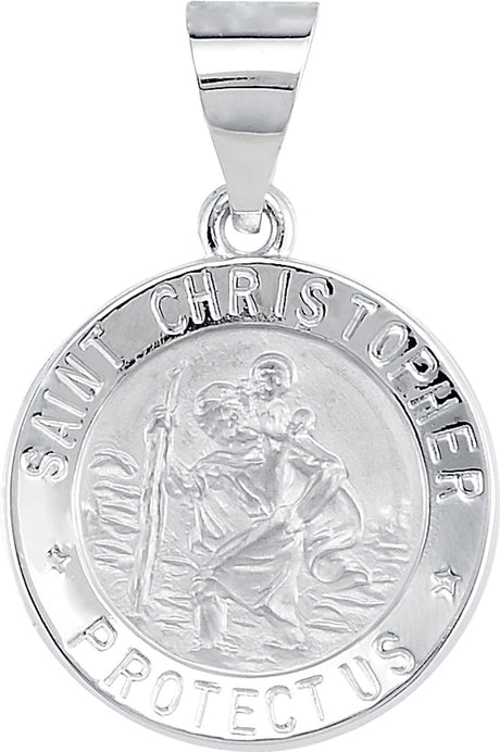 14K White 15 mm Hollow Round St. Christopher Medal