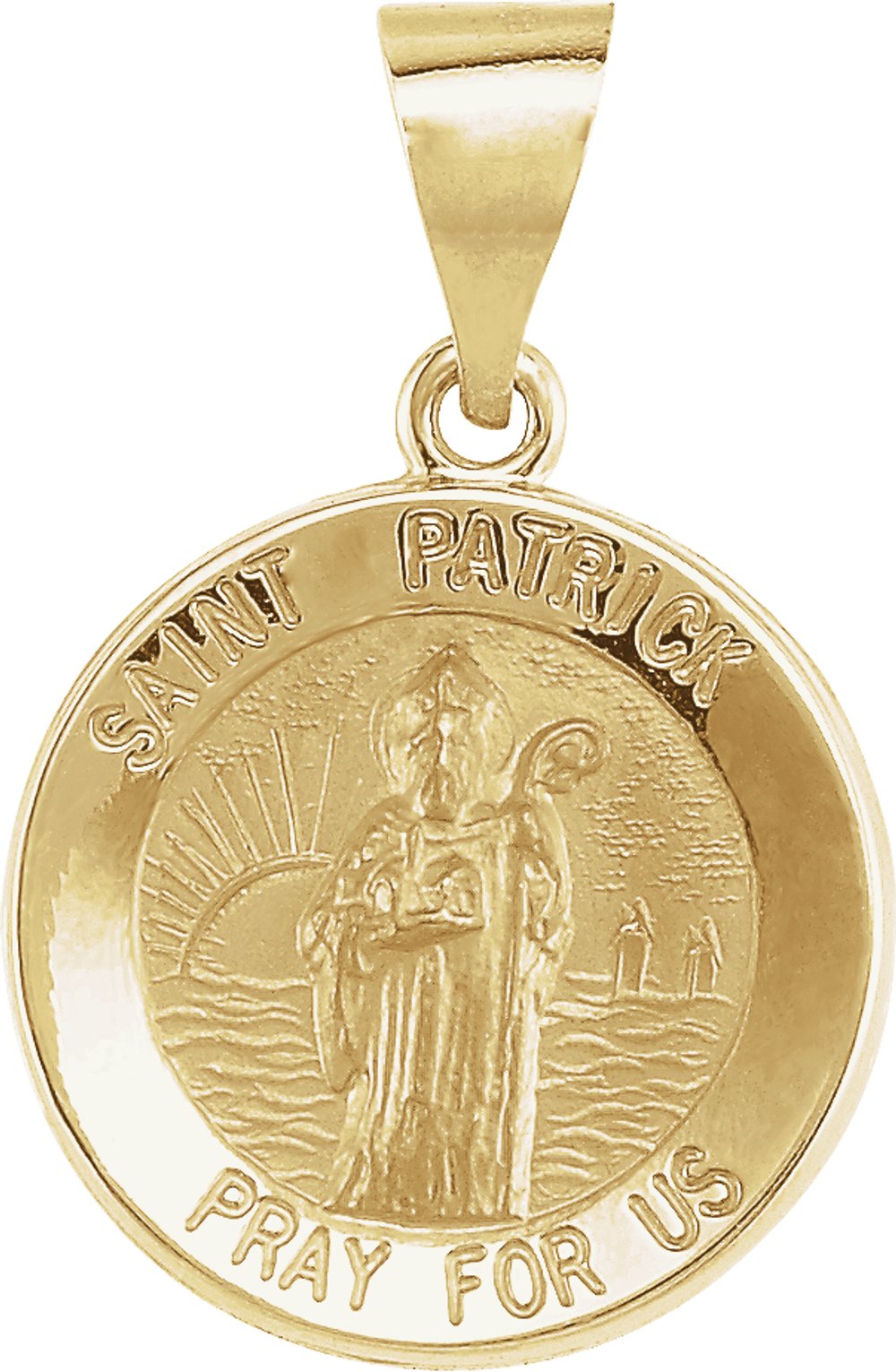 14K Yellow 15 mm Round Hollow St. Patrick Medal