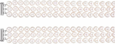 Sterling Silver Cultured White Freshwater Pearl 3-Strand 22" Necklace