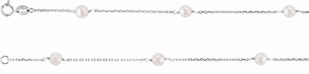 14K White Cultured White Freshwater Pearl 9-Station 18" Necklace