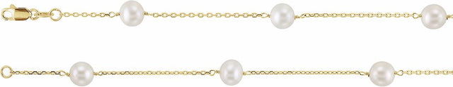 14K Yellow Gold Cultured White Freshwater Pearl 14-Station 18" Necklace