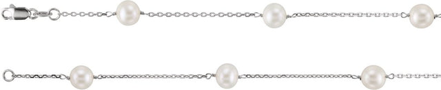 14K White Gold Cultured White Freshwater Pearl  14-Station 18" Necklace