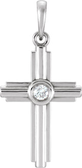 14K White .06 CT Natural Diamond Cross Pendant