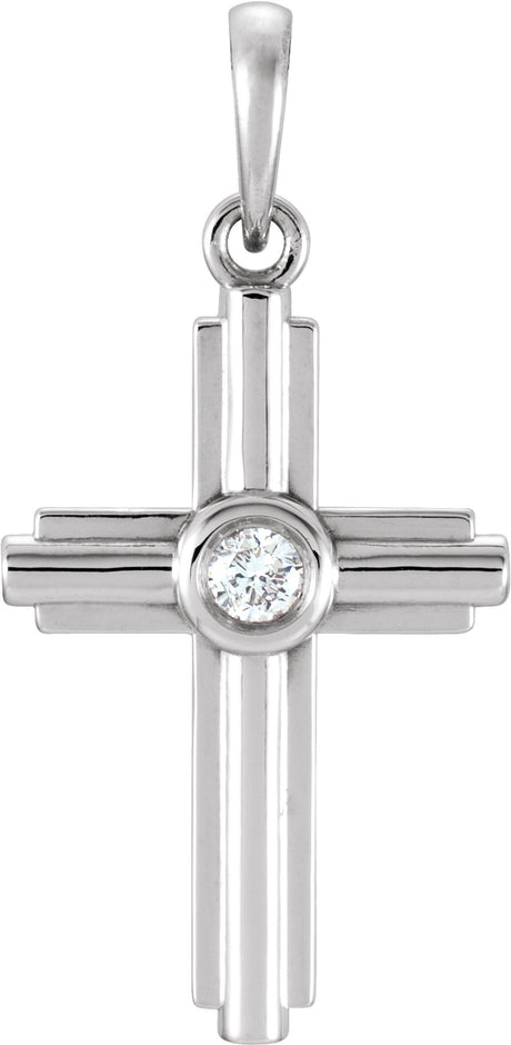 14K White .06 CT Natural Diamond Cross Pendant