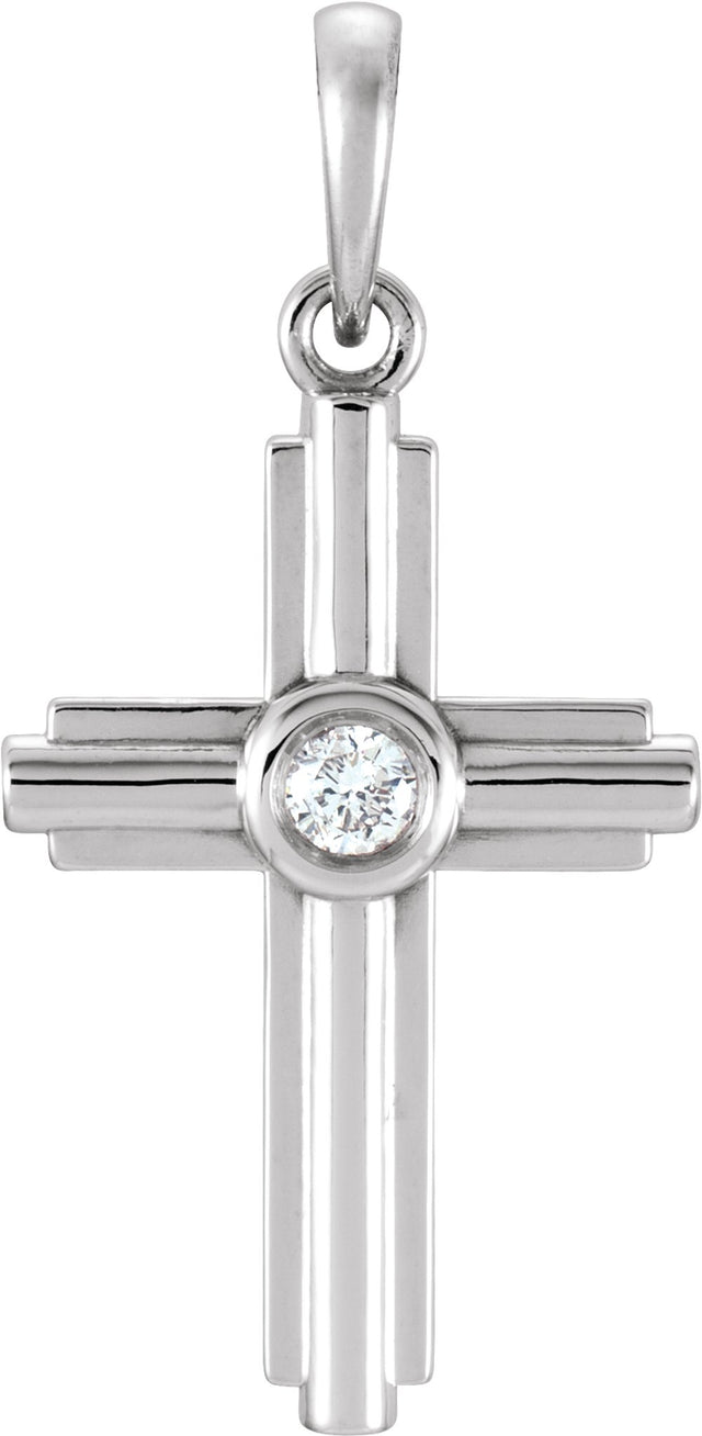 14K White .06 CT Natural Diamond Cross Pendant