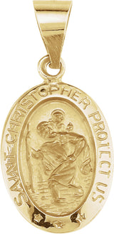 14K Yellow Gold 15x11 mm Oval Hollow St. Christopher Medal