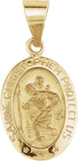 14K Yellow Gold 15x11 mm Oval Hollow St. Christopher Medal