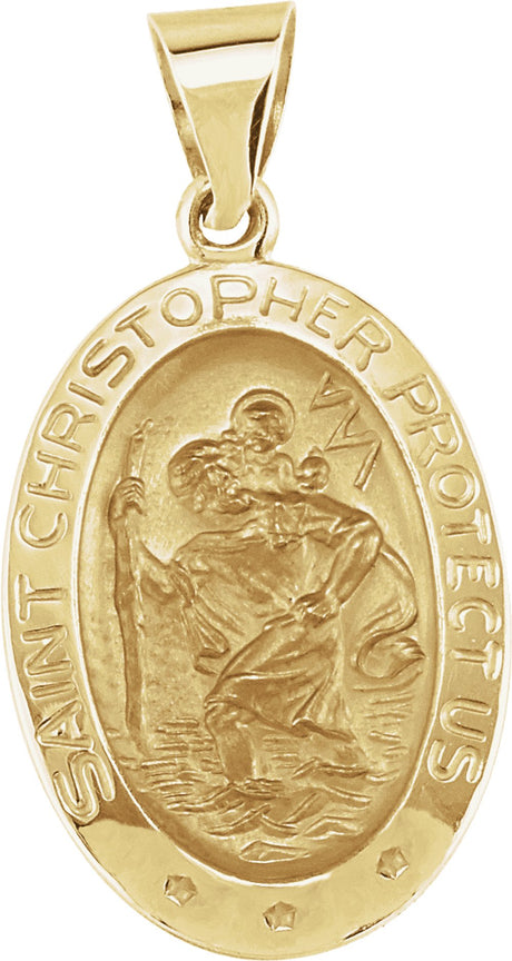 14K Yellow Gold 19x13.5 mm Oval Hollow St. Christopher Medal