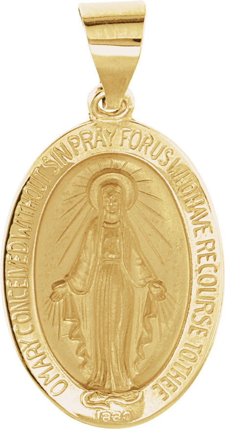 14K Yellow Gold 19x13.5 mm Oval Hollow Miraculous Medal