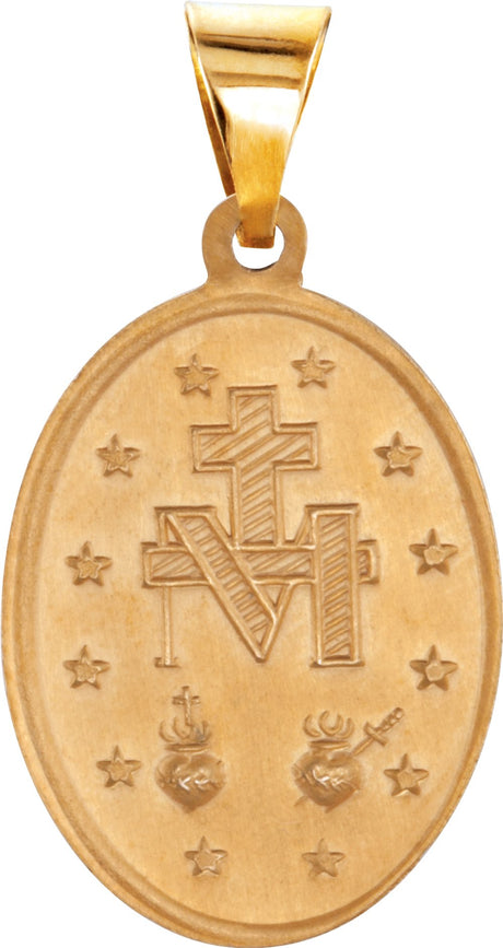 14K Yellow Gold 19x13.5 mm Oval Hollow Miraculous Medal