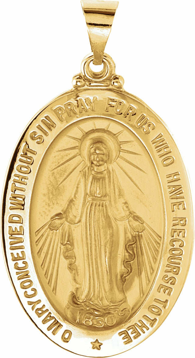 14K Yellow Gold 29x20 mm Oval Hollow Miraculous Medal