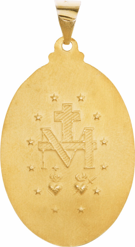 14K Yellow Gold 29x20 mm Oval Hollow Miraculous Medal