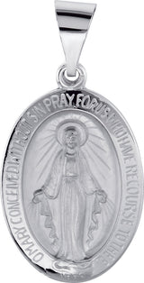 14K White Gold 19x13.5 mm Oval Hollow Miraculous Medal