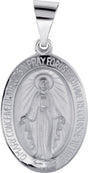 14K White Gold 19x13.5 mm Oval Hollow Miraculous Medal