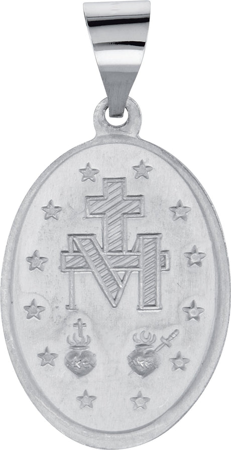 14K White 19x13.5 mm Oval Hollow Miraculous Medal