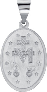 14K White Gold 19x13.5 mm Oval Hollow Miraculous Medal