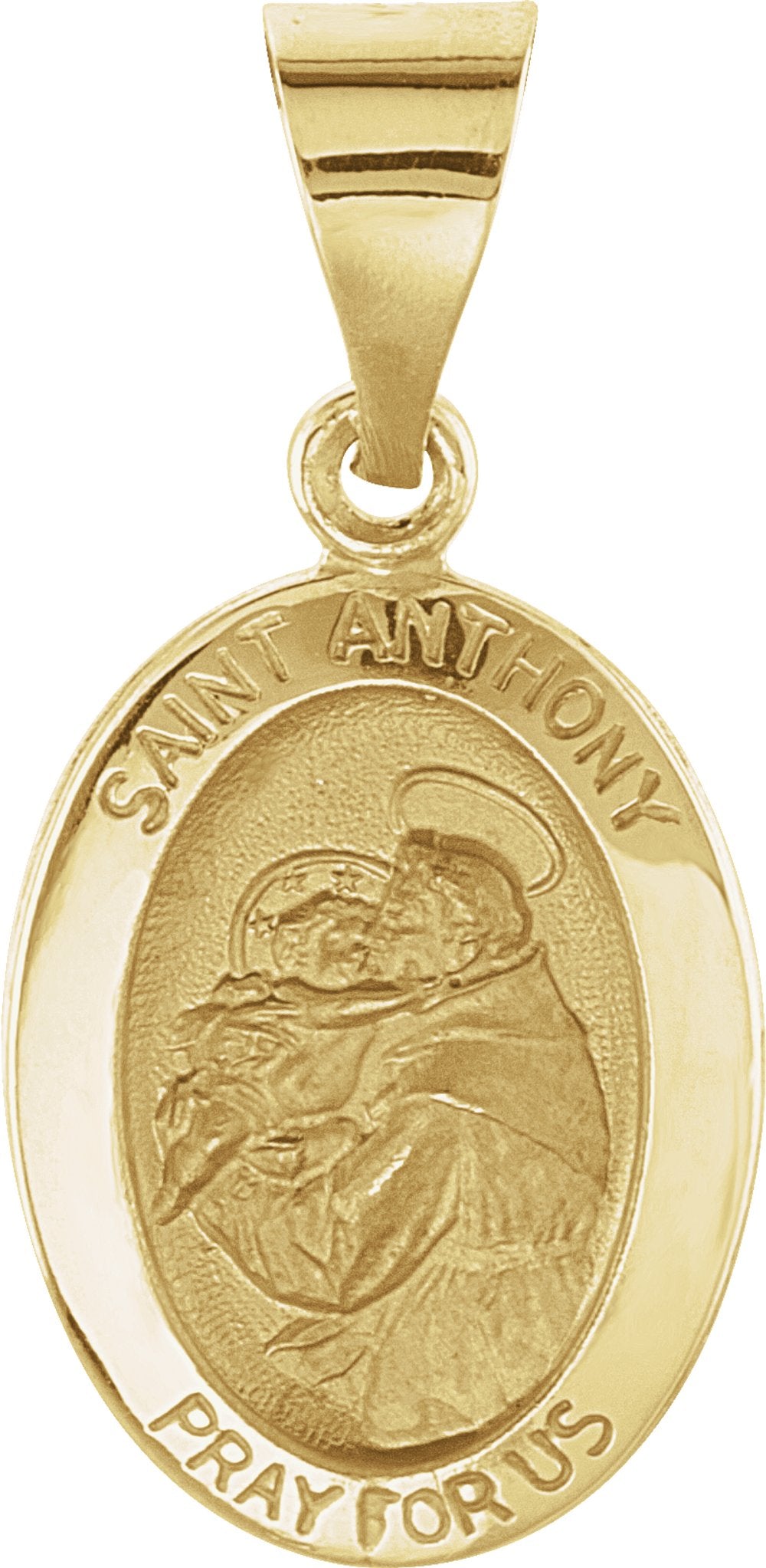 14K Yellow 15x11 mm Oval Hollow St. Anthony Medal