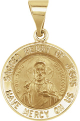 14K Yellow 15 mm Round Hollow Sacred Heart of Jesus Medal  