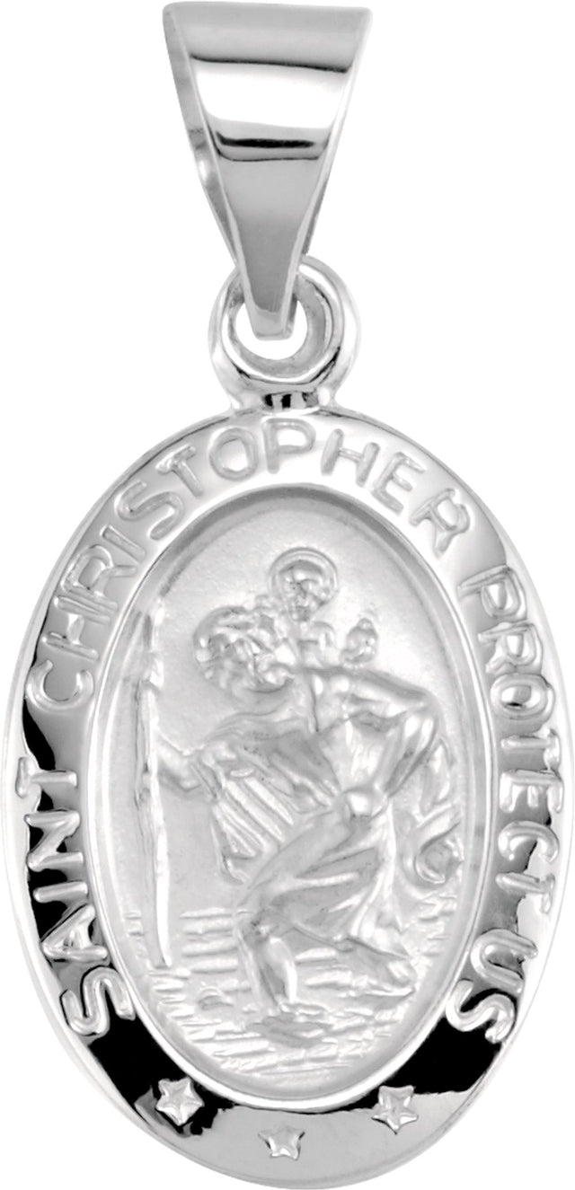 14K White Gold 15x11 mm Oval Hollow St. Christopher Medal