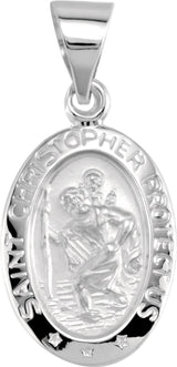 14K White 15x11 mm Oval Hollow St. Christopher Medal