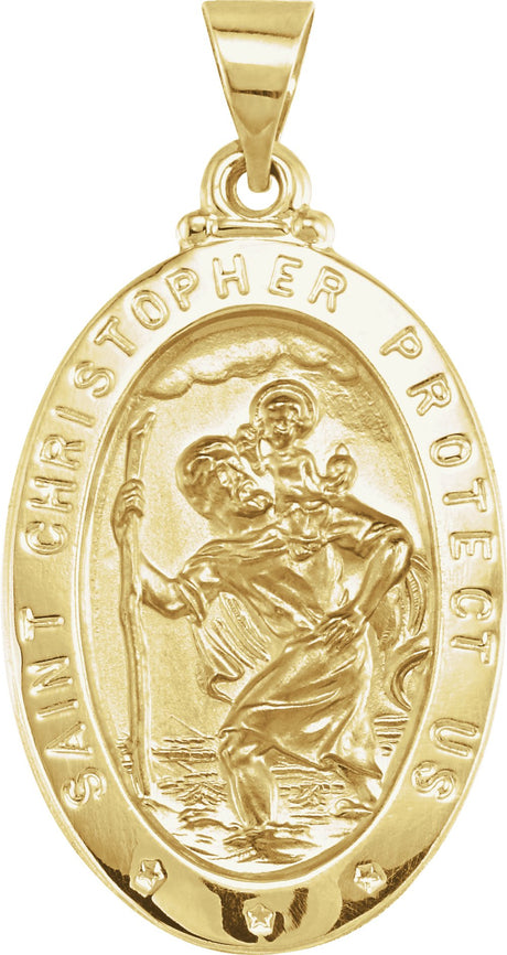 14K Yellow Gold 25x17 mm Oval Hollow St. Christopher Medal