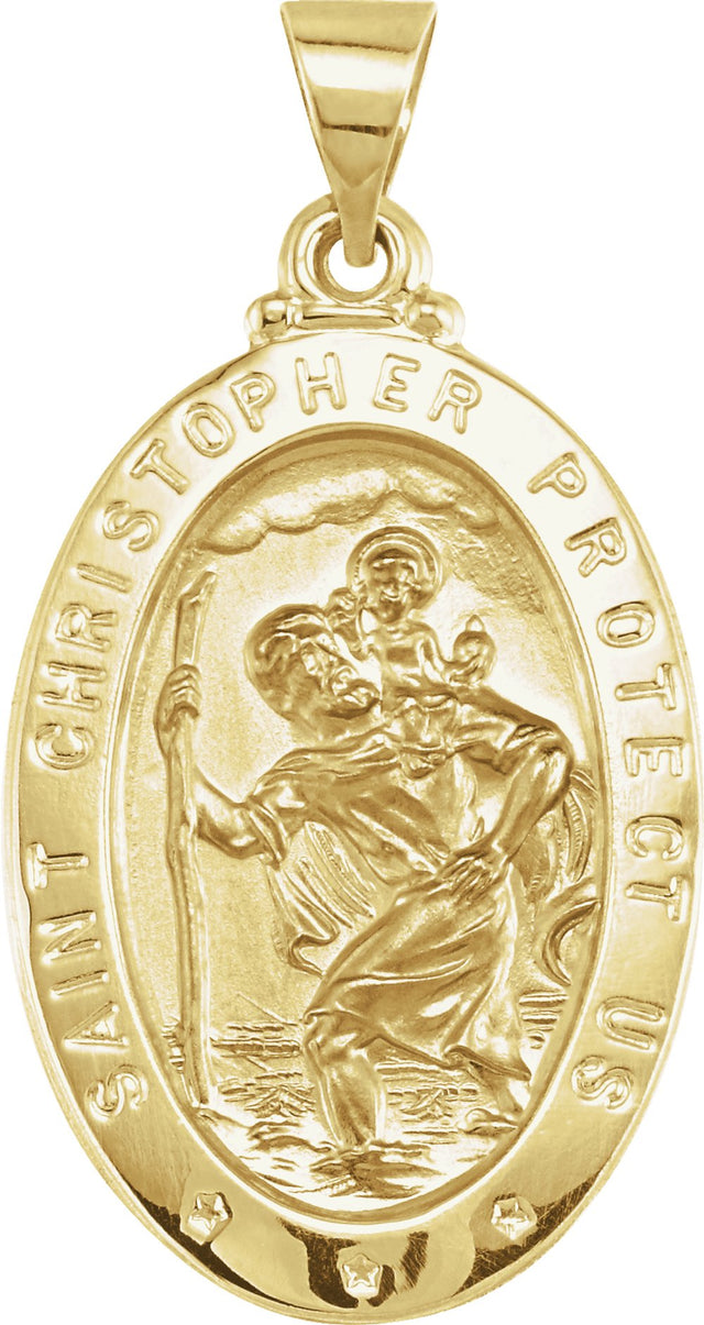 14K Yellow 25x17 mm Oval Hollow St. Christopher Medal