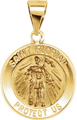 14K Yellow 15 mm Round Hollow St. Florian Medal