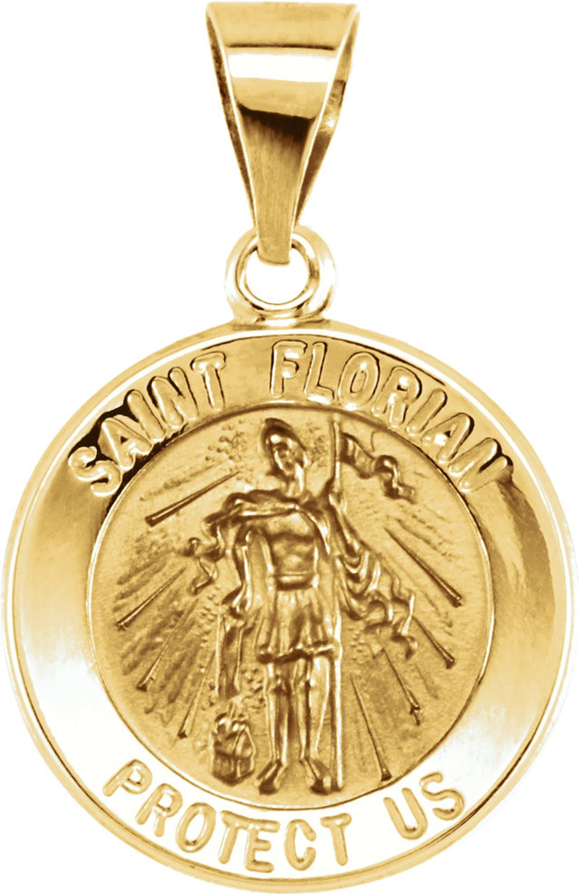 14K Yellow 15 mm Round Hollow St. Florian Medal