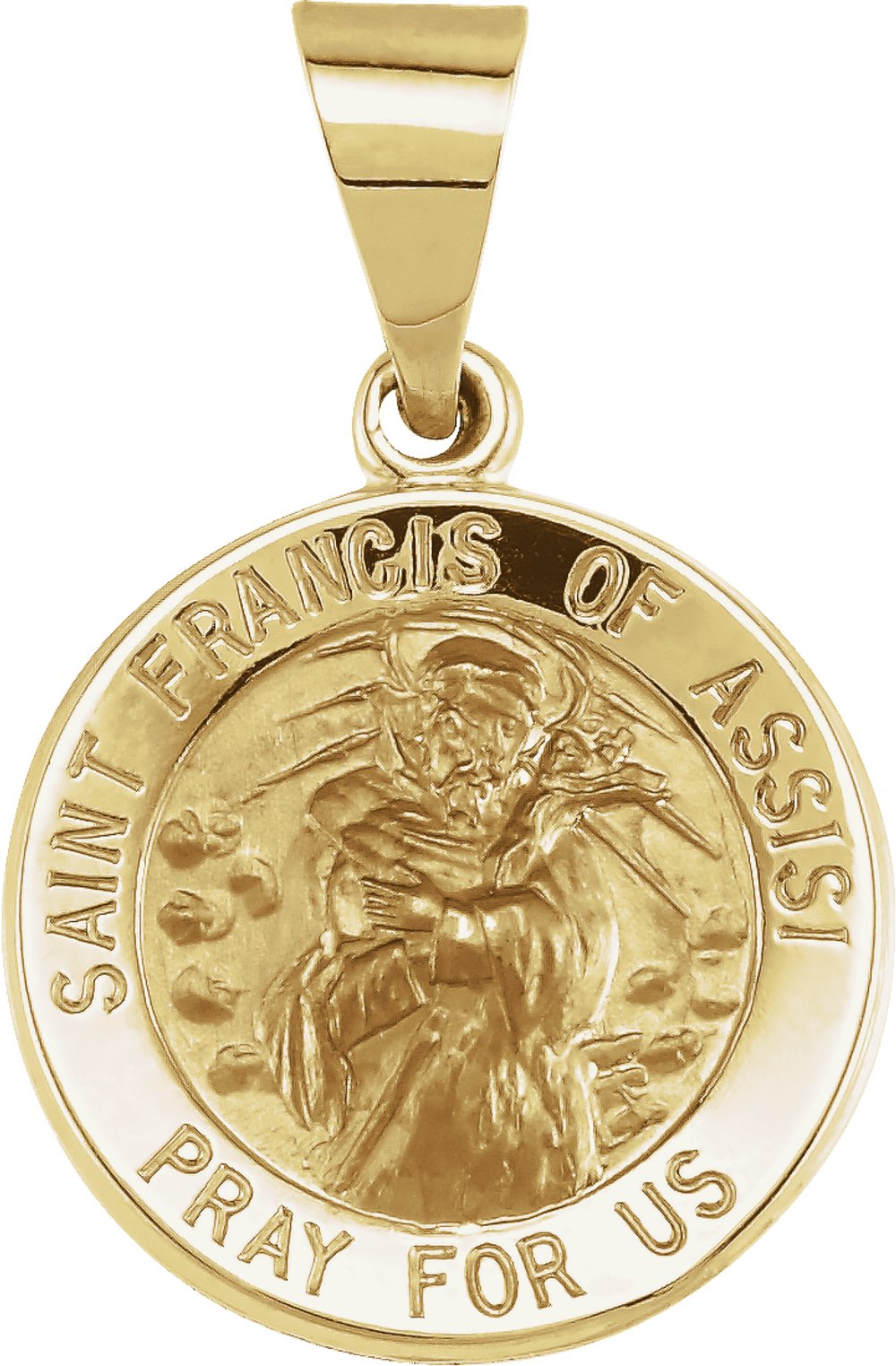 14K Yellow 15 mm Round Hollow St. Francis of Assisi Medal