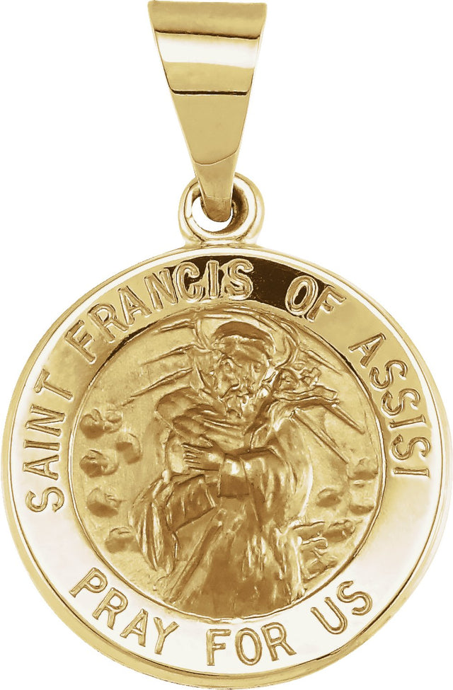 14K Yellow 15 mm Round Hollow St. Francis of Assisi Medal