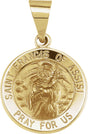 14K Yellow 15 mm Round Hollow St. Francis of Assisi Medal
