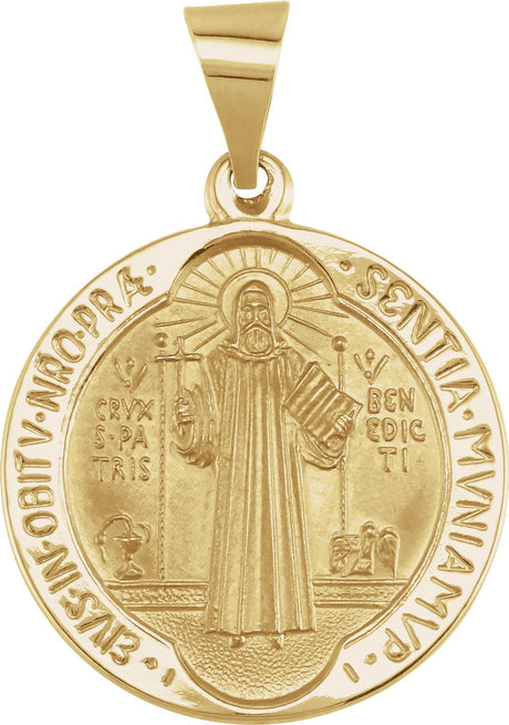 14K Yellow 18 mm Round Hollow St. Benedict Medal
