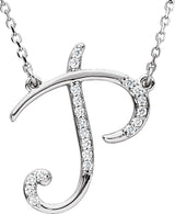 14K White .08 CTW Natural Diamond Initial P 16" Necklace