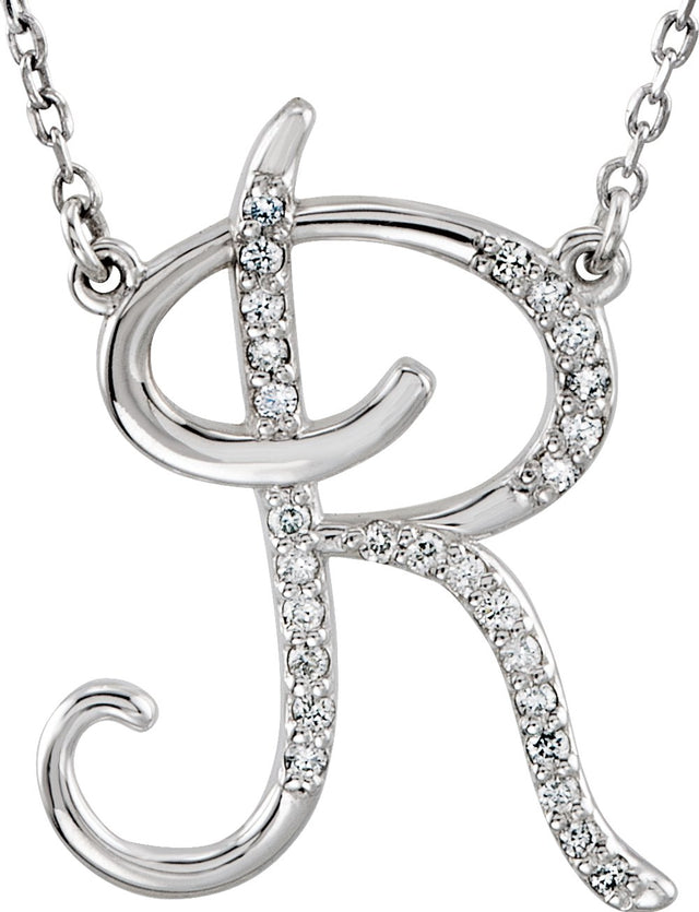 14K White Gold 1/10 CTW Natural Diamond Initial R 16" Necklace