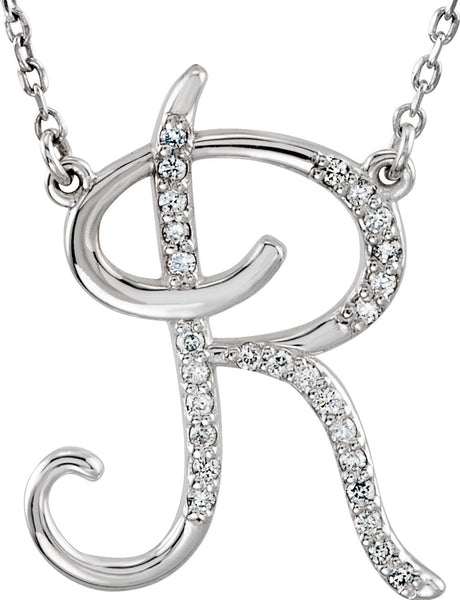 14K White Gold 1/10 CTW Natural Diamond Initial R 16" Necklace