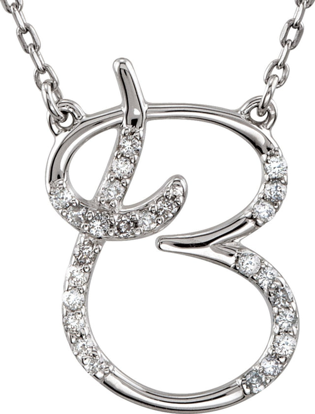 Sterling Silver 1/8 CTW Natural Diamond Initial B 16" Necklace