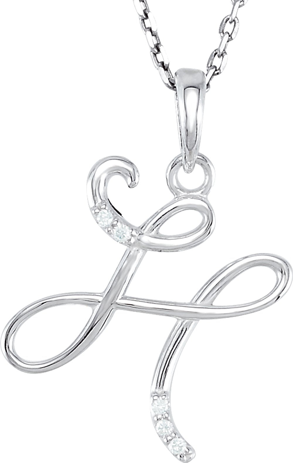 14K White .025 CTW Natural Diamond Initial H 18" Necklace