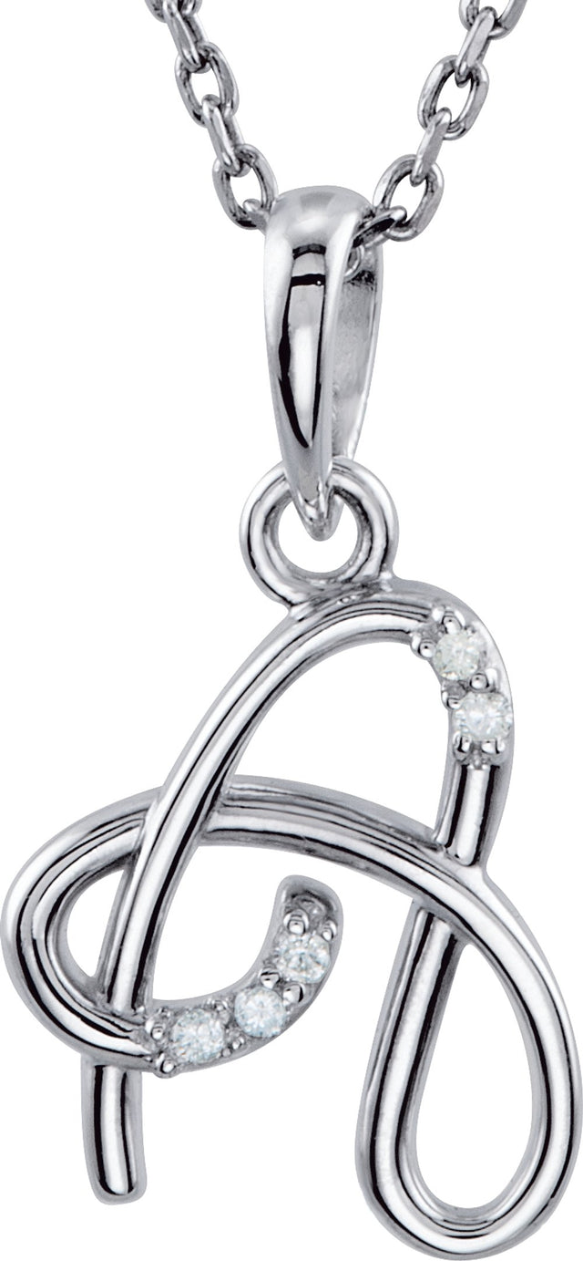 14K White Gold .025 CTW Natural Diamond Initial A 18" Necklace
