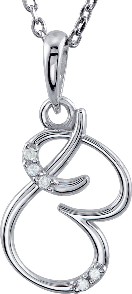 Sterling Silver .025 CTW Natural Diamond Initial B 18" Necklace