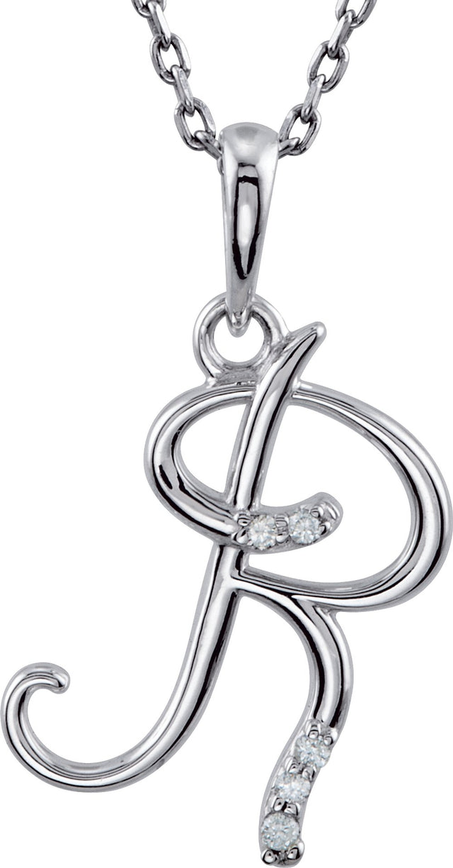 Sterling Silver .025 CTW Natural Diamond Initial R 18" Necklace