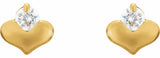 14K Yellow Gold 2.25 mm Imitation White Cubic Zirconia  Heart Earrings