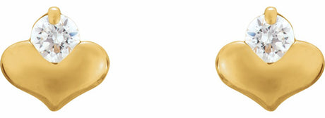 14K Yellow Gold 2.25 mm Imitation White Cubic Zirconia  Heart Earrings