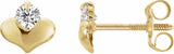 14K Yellow Gold 2.25 mm Imitation White Cubic Zirconia  Heart Earrings