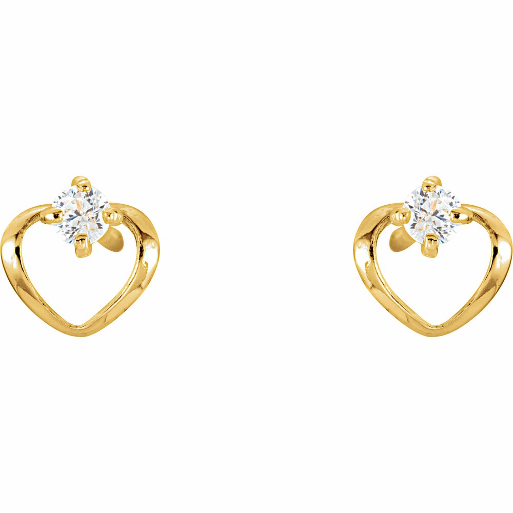 14K Yellow Imitation White Cubic Zirconia Youth Heart Earrings